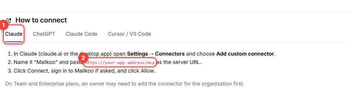 How to connect section with the Claude tab and the server address highlighted