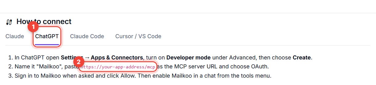 How to connect section with the ChatGPT tab and the server address highlighted