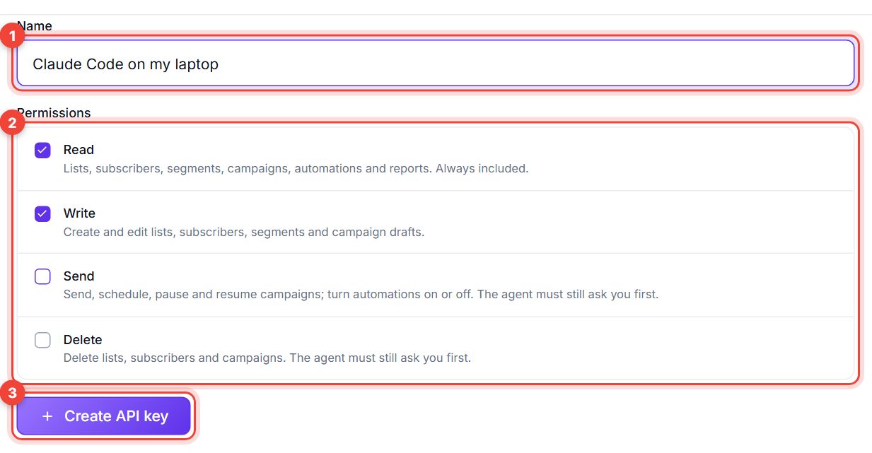 API key form with the Name field, the Permissions list and the Create API key button highlighted