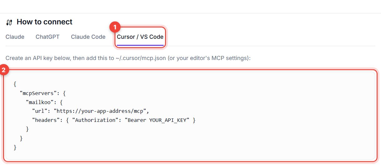 How to connect section with the Cursor / VS Code tab and its settings highlighted