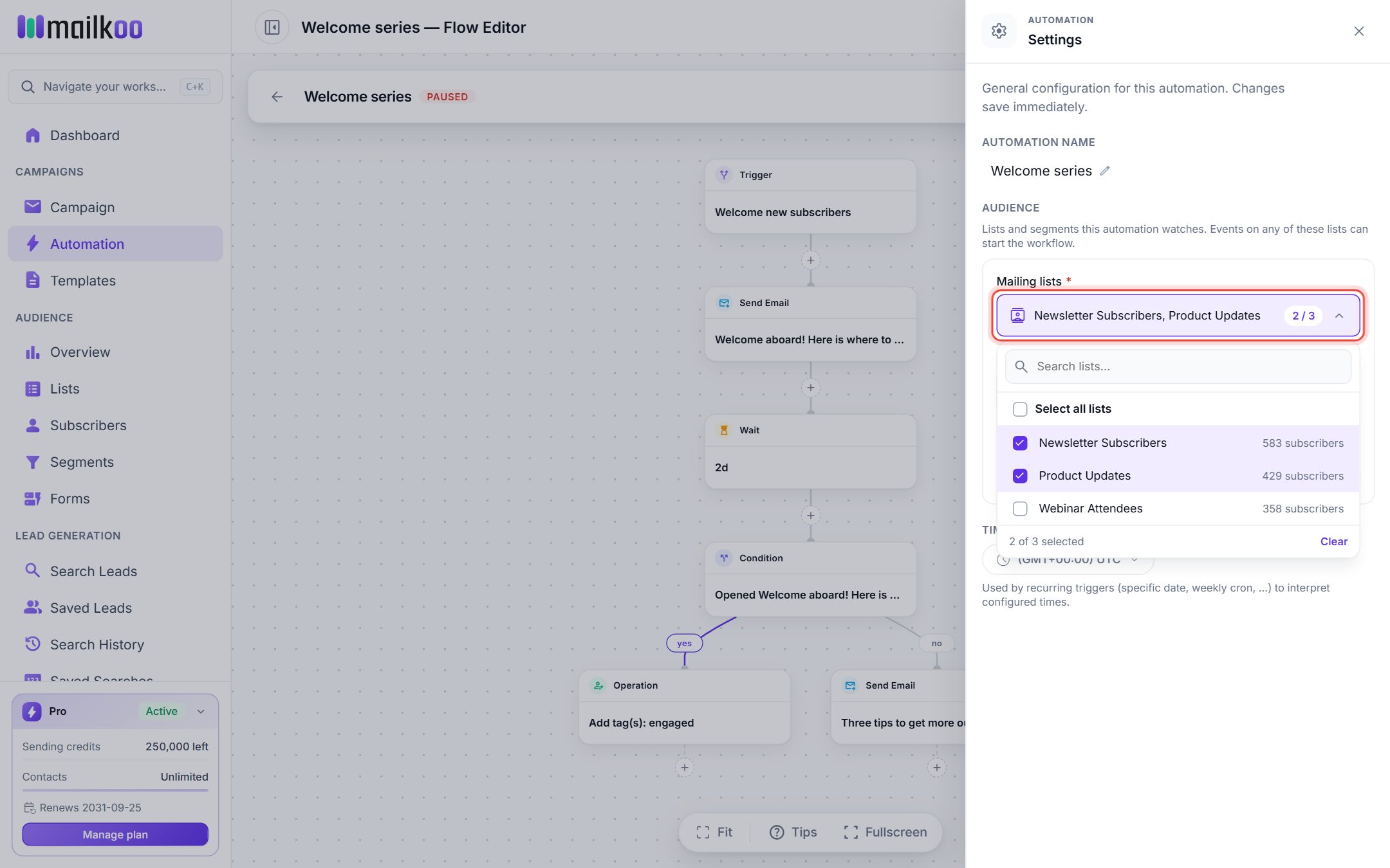 The audience editor with Newsletter Subscribers and Product Updates ticked
