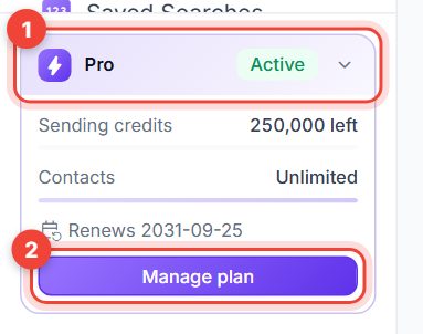 The plan card with the plan name and the Manage plan button highlighted