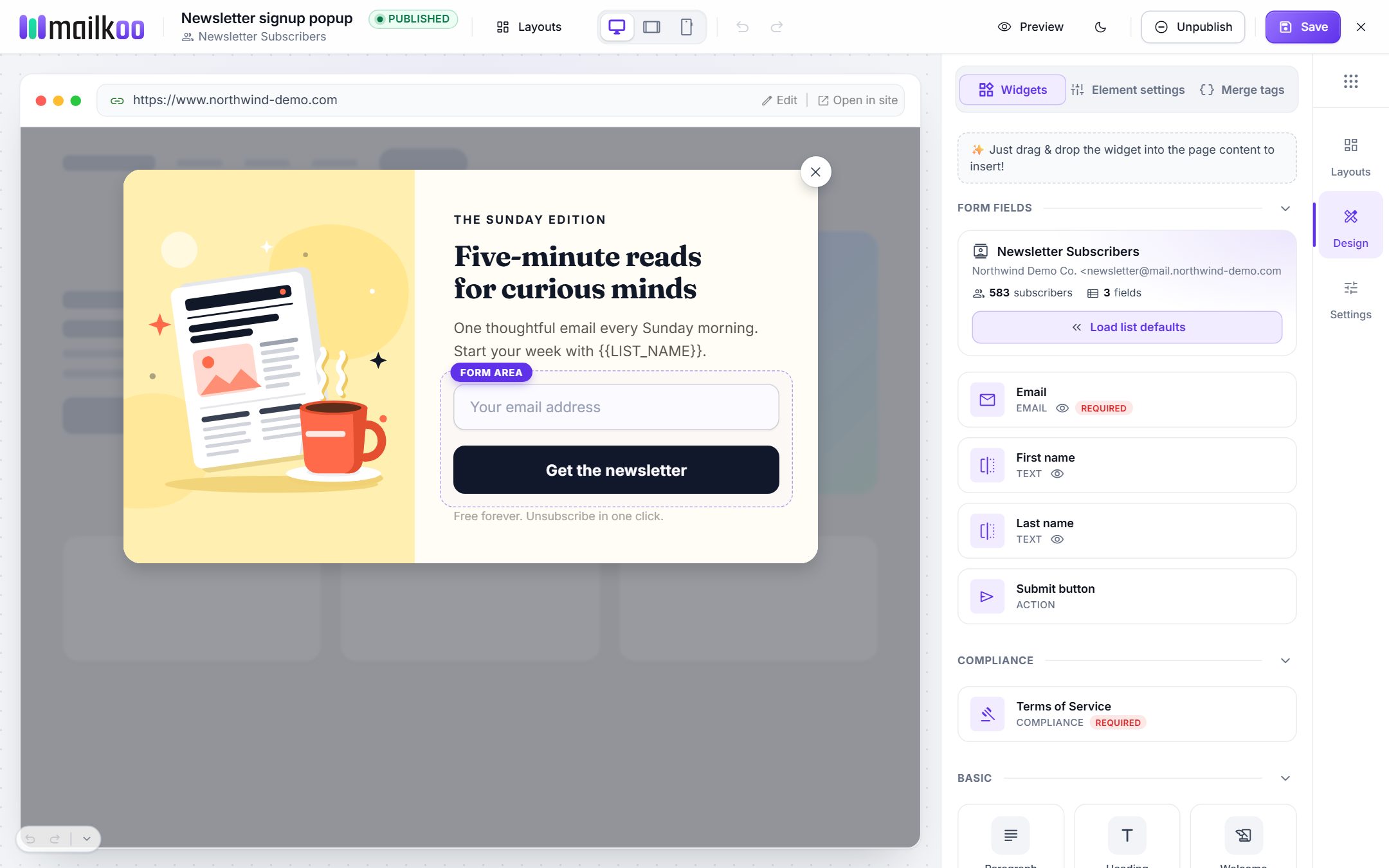 Forms, popups & landing pages — Grow your list